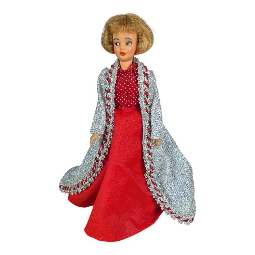 Tammy Doll Red Dress Silver Cloak Purse Handbag Ideal Toy 1965 VTG 11.5 inches